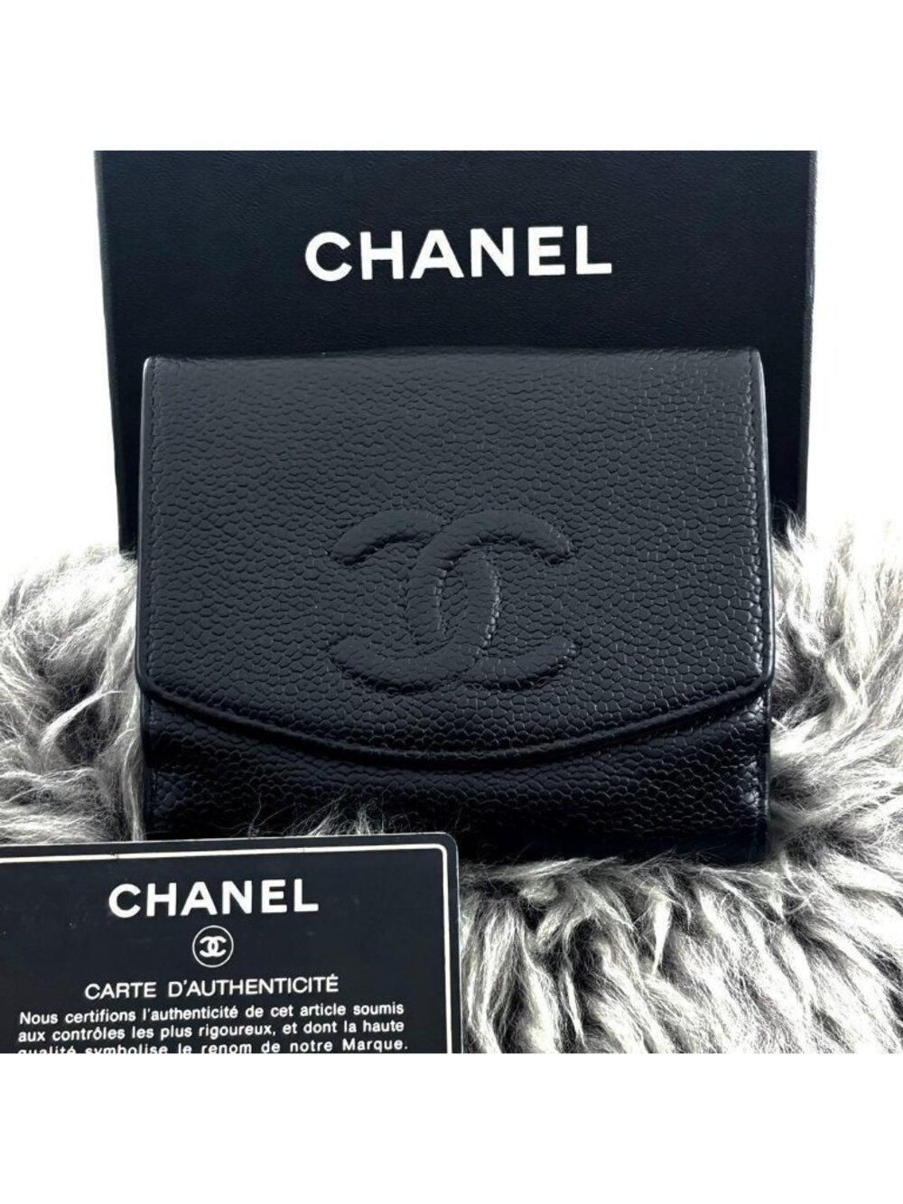 Chanel Wallet Coco Stitch Snap Caviar Bifold